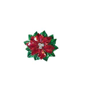 Vintage Poinsettia Brooch Pin Christmas Holiday Winter Whimsical Enamel